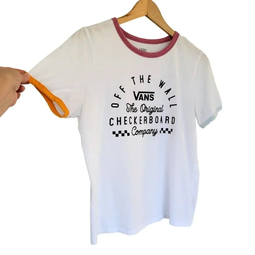 Vans Off The Wall Cropped Tee Womens L White Short Sleeve Cotton Logo Retro